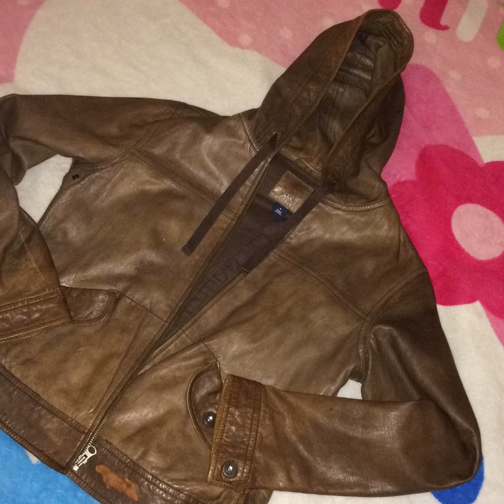 Leather hooded jacket