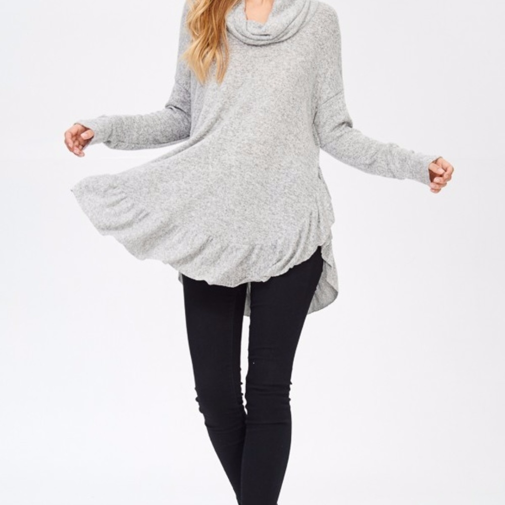 Blushed Cowl Neck with Bottom Ruffled Tunic - Picture 4 of 4