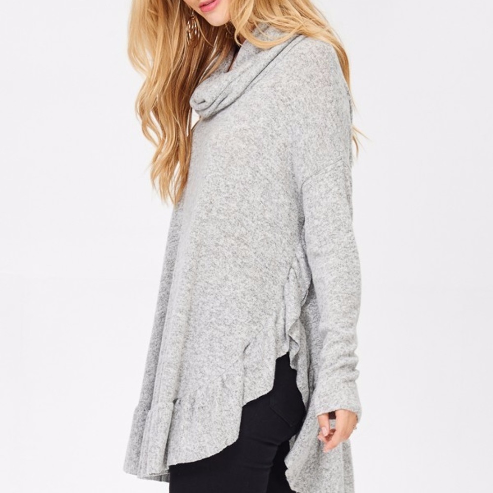 Blushed Cowl Neck with Bottom Ruffled Tunic