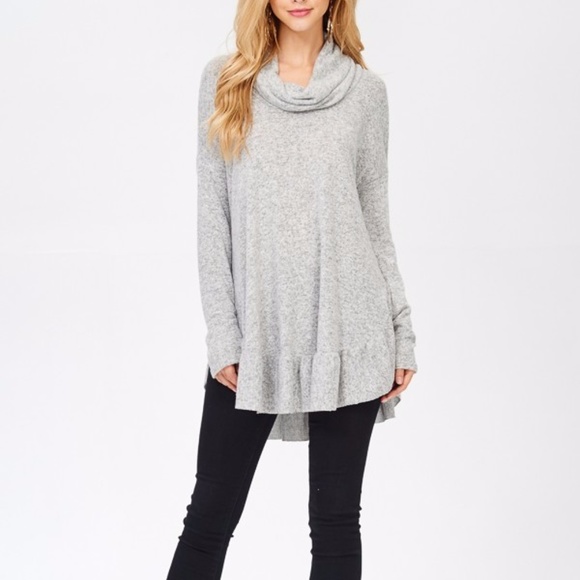 Blushed Cowl Neck with Bottom Ruffled Tunic - Picture 2 of 4