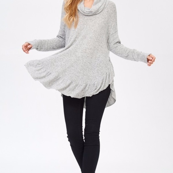 Blushed Cowl Neck with Bottom Ruffled Tunic - Picture 4 of 4