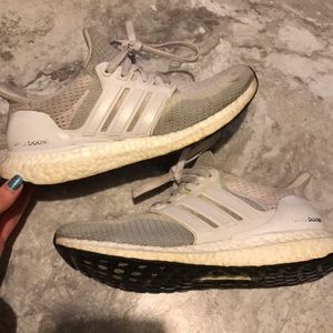 White/Gray Adidas Ultraboost running shoes