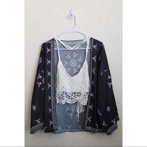 Navy Snowflake & Floral Kimono Cardigan