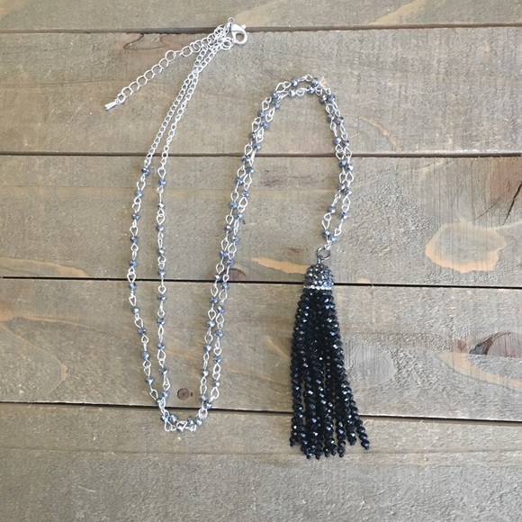 Silver Rosary Necklace with Black Tassel - Picture 2 of 3