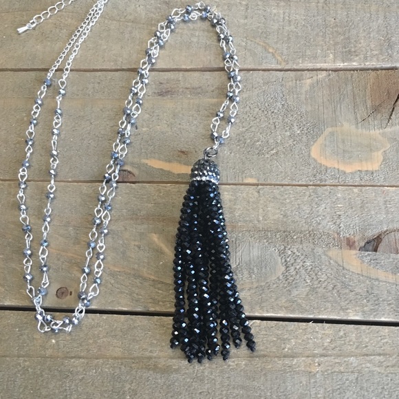 Silver Rosary Necklace with Black Tassel - Picture 3 of 3