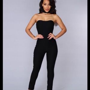 Fashion Nova Black Choker Neck Deep Jumpsuit