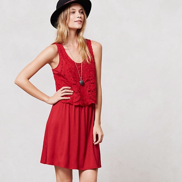 Anthropologie Dresses & Skirts - ANTHROPOLOGIE Geranium Crochet Red Lace Dress