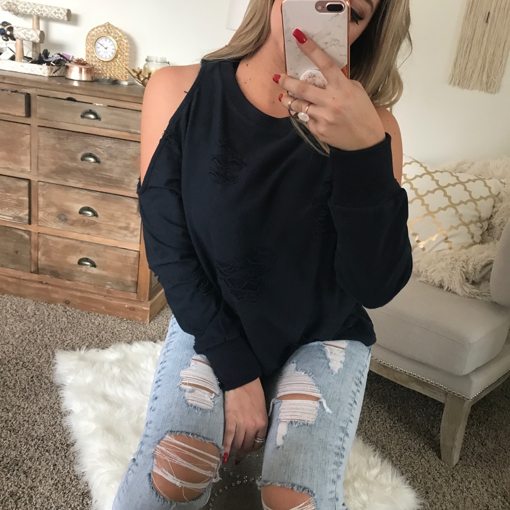 LAST1•Blizzard Distressed CS Navy Terry Top - Picture 4 of 7