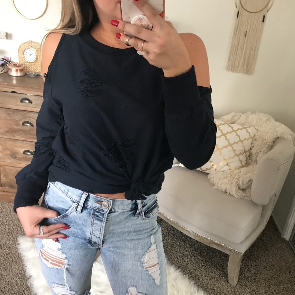 LAST1•Blizzard Distressed CS Navy Terry Top - Picture 6 of 7