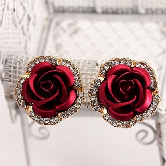 *SOLD!* Red Rose Stud Earrings - Picture 2 of 4