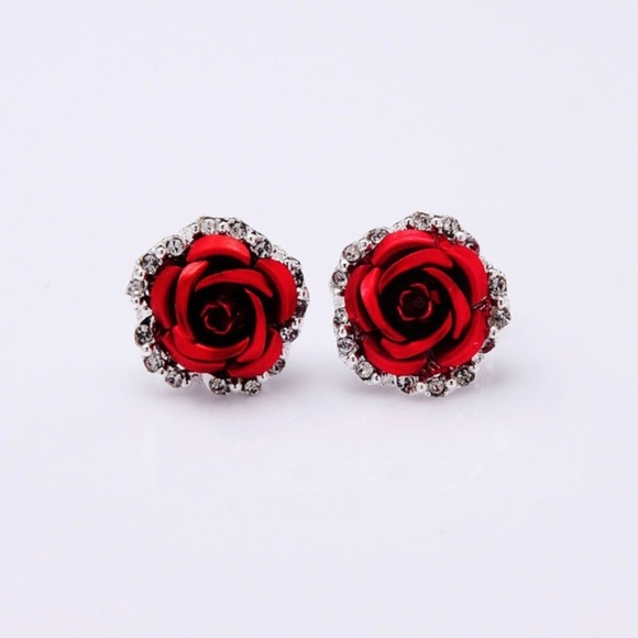 *SOLD!* Red Rose Stud Earrings - Picture 3 of 4