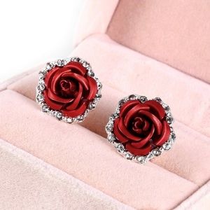 *SOLD!* Red Rose Stud Earrings