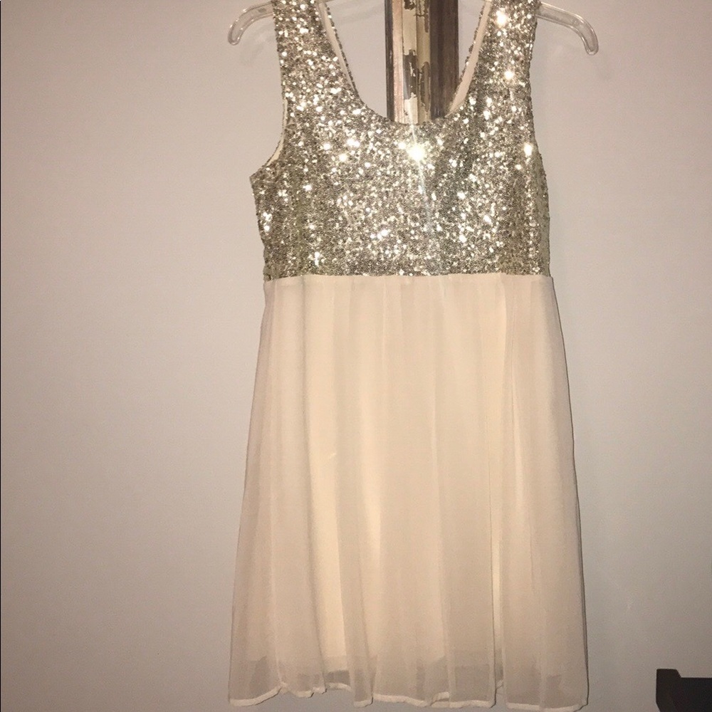 ❤️ Gold champagne Sequin Chiffon party Dress