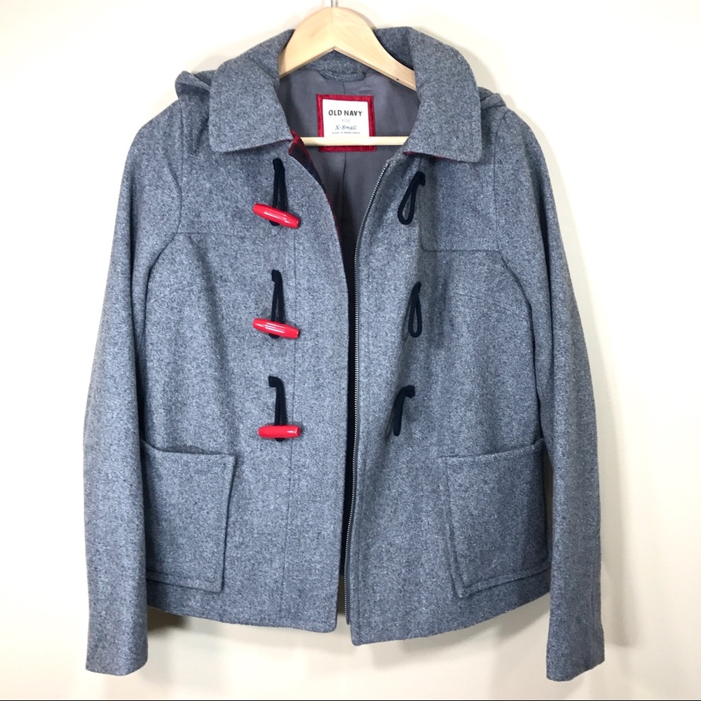Old navy grey wool coat with hoodie, size XS