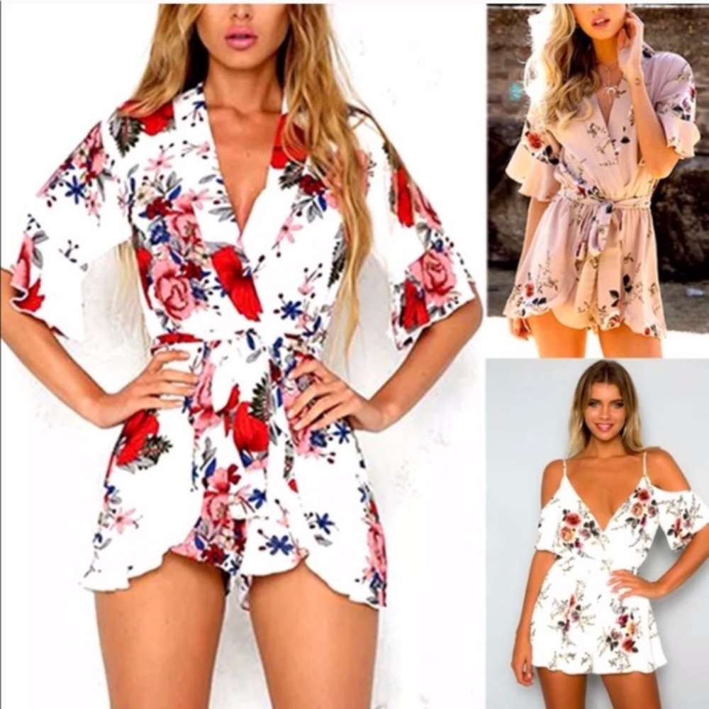 Sexy and Romantic Floral Low Cut Deep V Romper - Picture 2 of 2