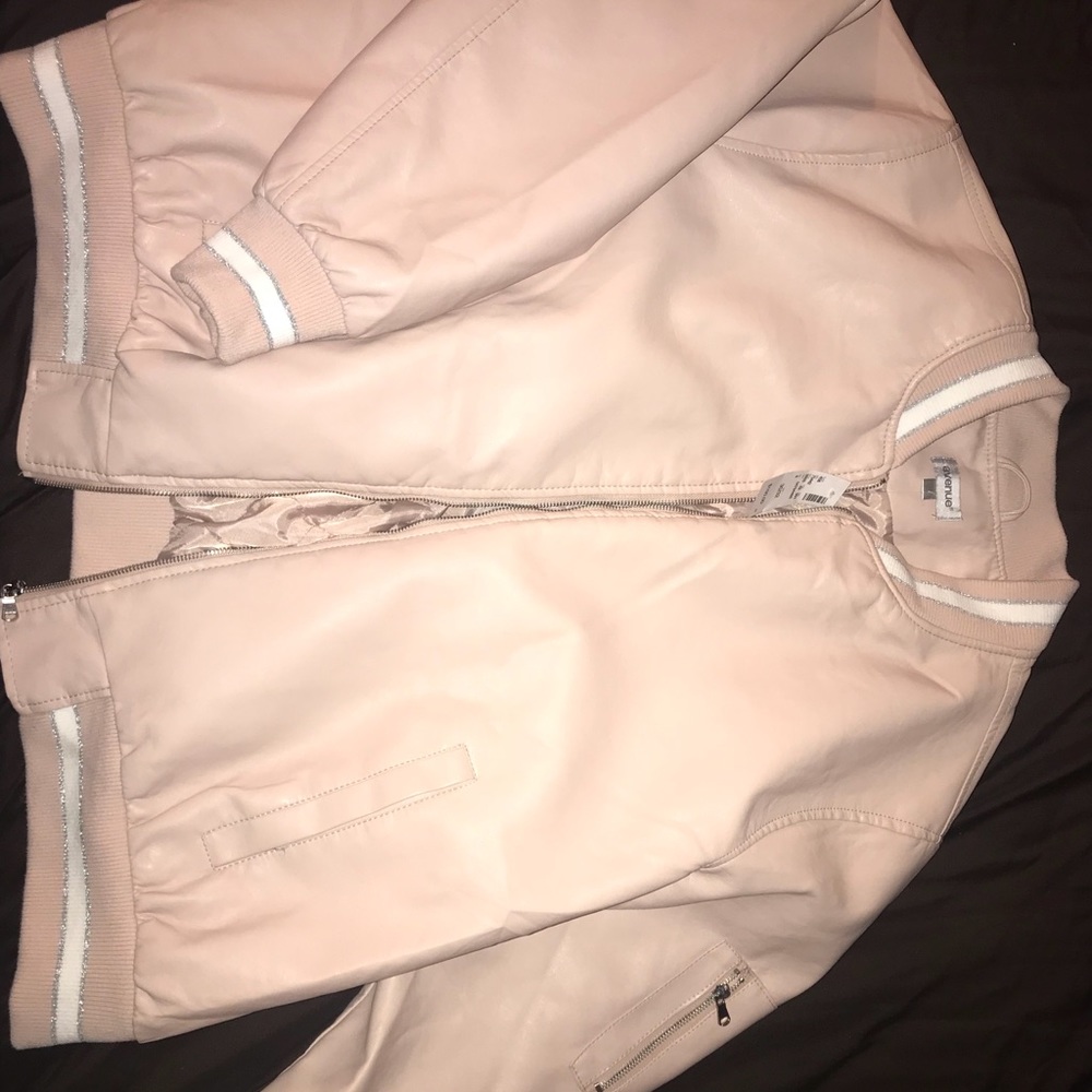 Pink leather bomber jacket