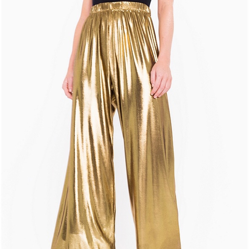 American Apparel Gold Wide Leg Lamé Pants - small