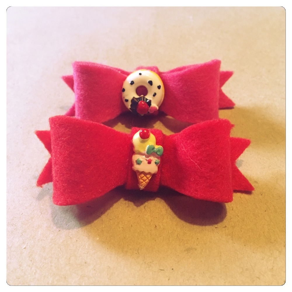 Mini Kawaii Sweets Felt Bow Hair Clips Set