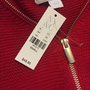 Red sweater with gold zipper new with tags