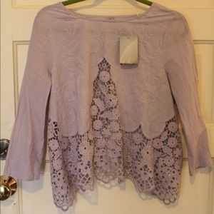 Lavender cropped cutout blouse NWT