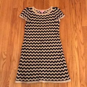 Lilly Pulitzer Gold and Navy Chevron Sweater Dress