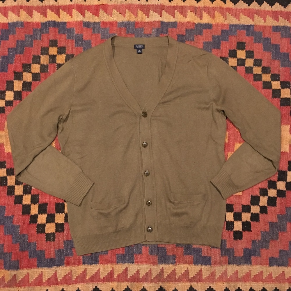 J. Crew Olive Cotton/Cashmere Cardigan Size M
