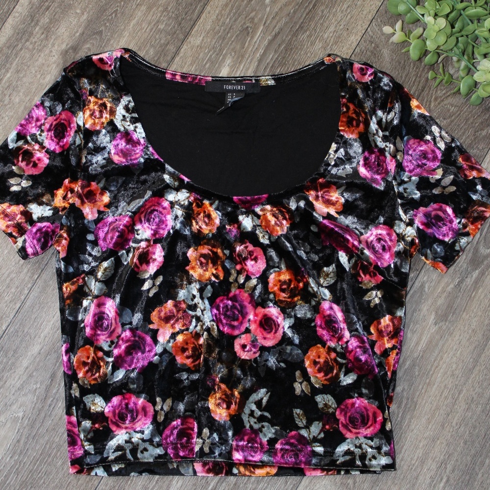 Crushed Velvet Rose Crop Top
