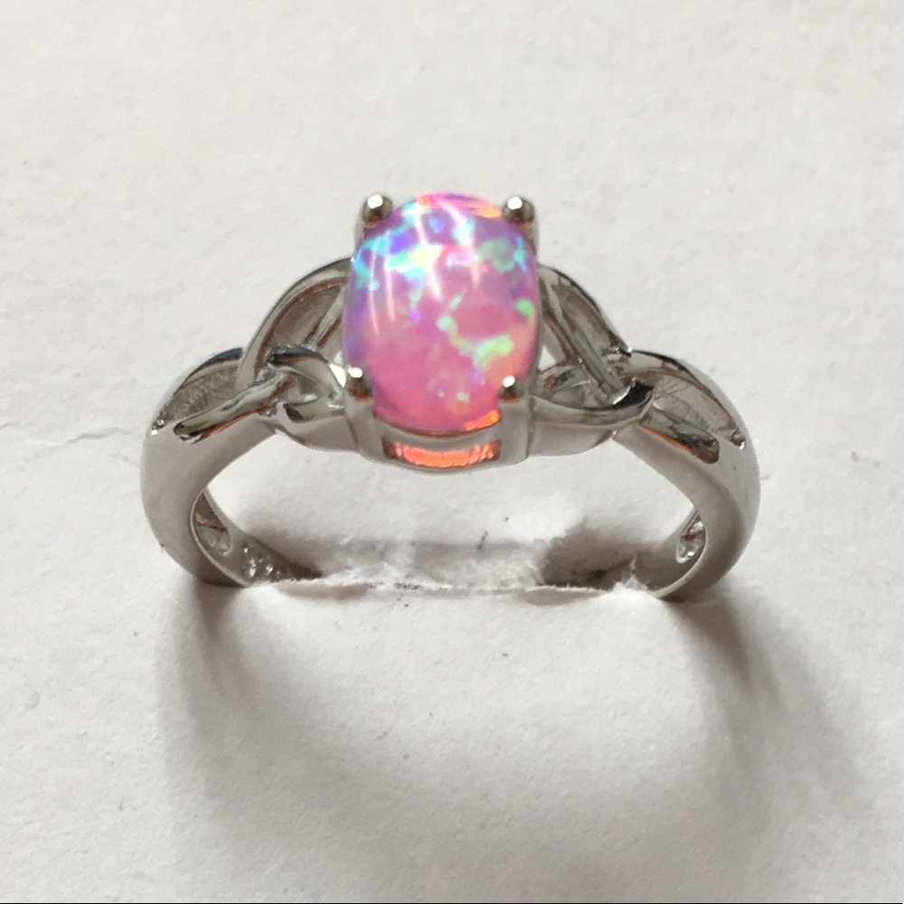 SALE 925 Sterling Silver Pink Lab Opal Ring