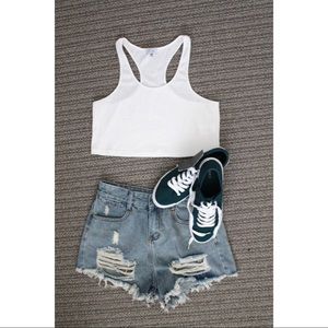 Ultra-Cropped White Ribbed Tank