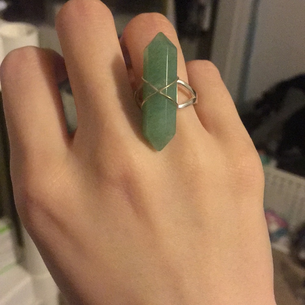 Jade and Silver Crystal Ring