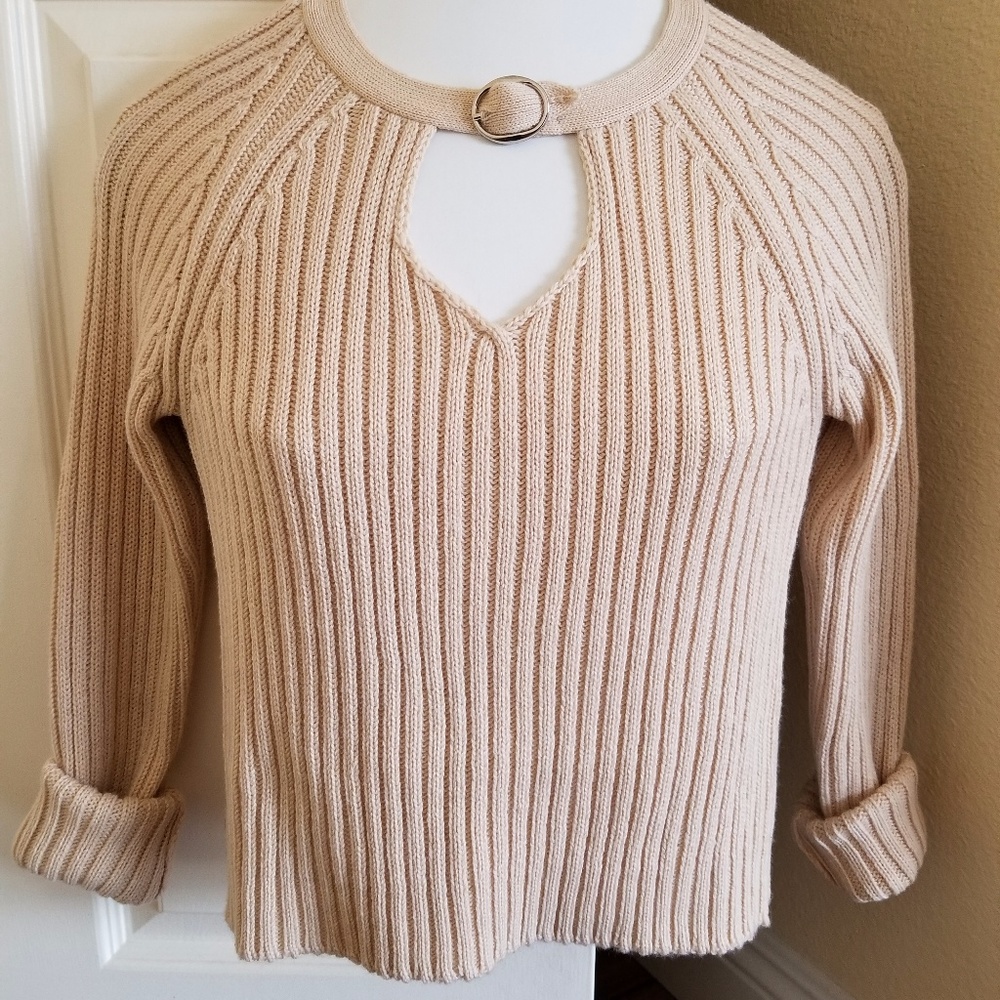 Italian Merino Wool Beige Choker Sweater- XS