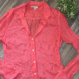 Button Up See Through Embroidered Shirt