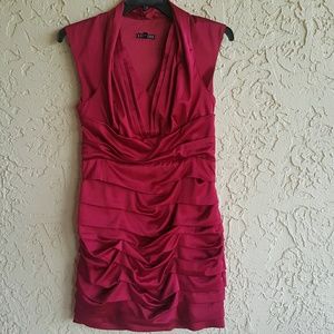 Express Satin  Red Dress Size 10 Halter V Neck