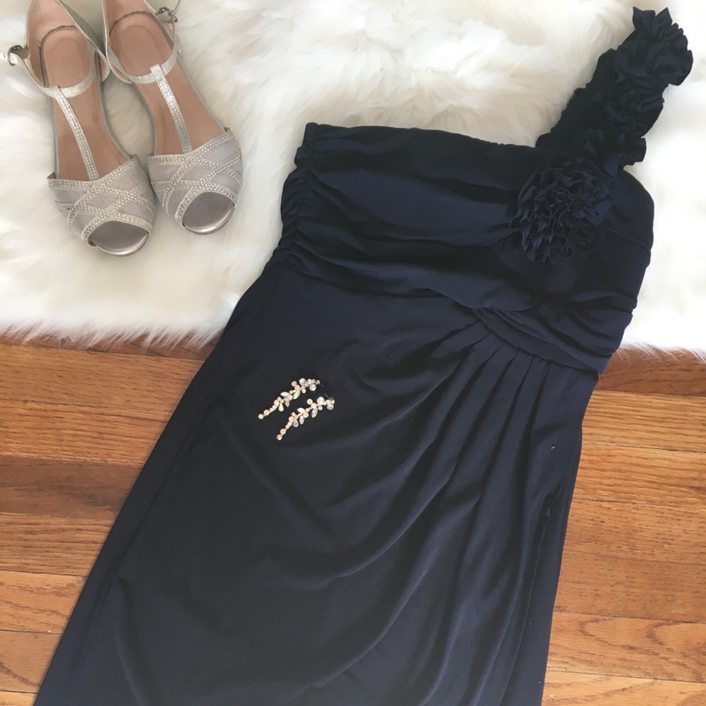 Navy Blue One Shoulder Mini Prom/Bridesmaid Dress