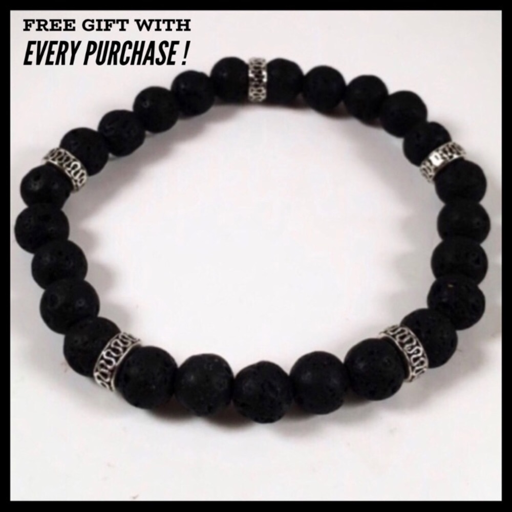 Men or women Black lava rock celtic bead bracelet
