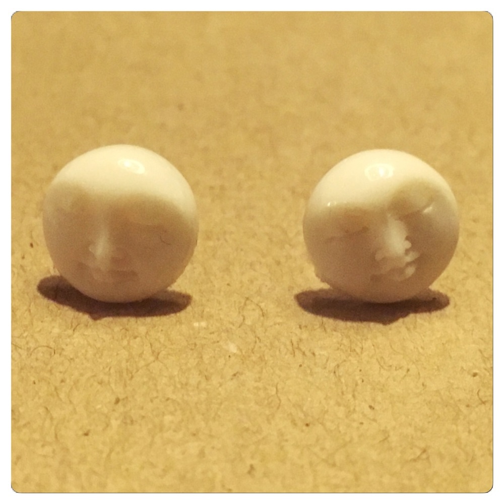 Tiny Handcrafted Man in the Moon Stud Earrings