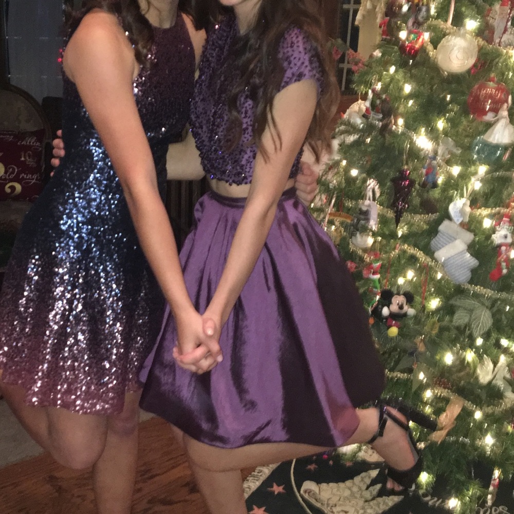 Purple Sherri Hill 2 piece homecoming dress