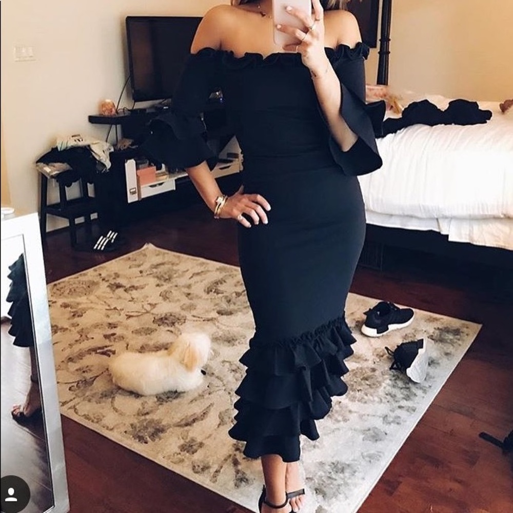Off the shoulder black ruffle dress