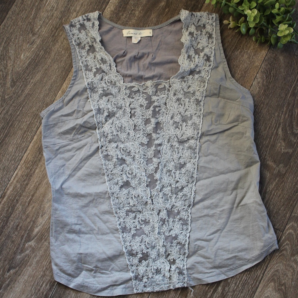 Gray Lace Cotton Tank Top