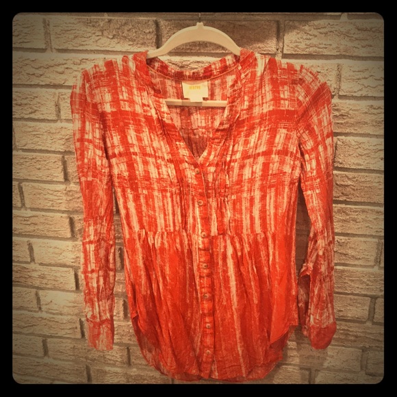 Mauve Tops - Anthropologie red/orange and white small blouse.
