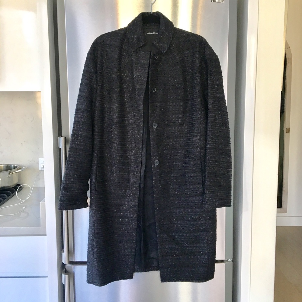 KENNETH COLE Sparkle Black Tweed Dress Coat - Lrg
