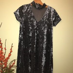 Blue velvet dress with choker neck