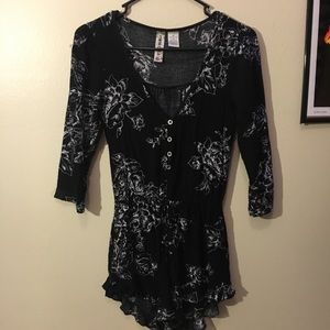 Black and White Floral Romper
