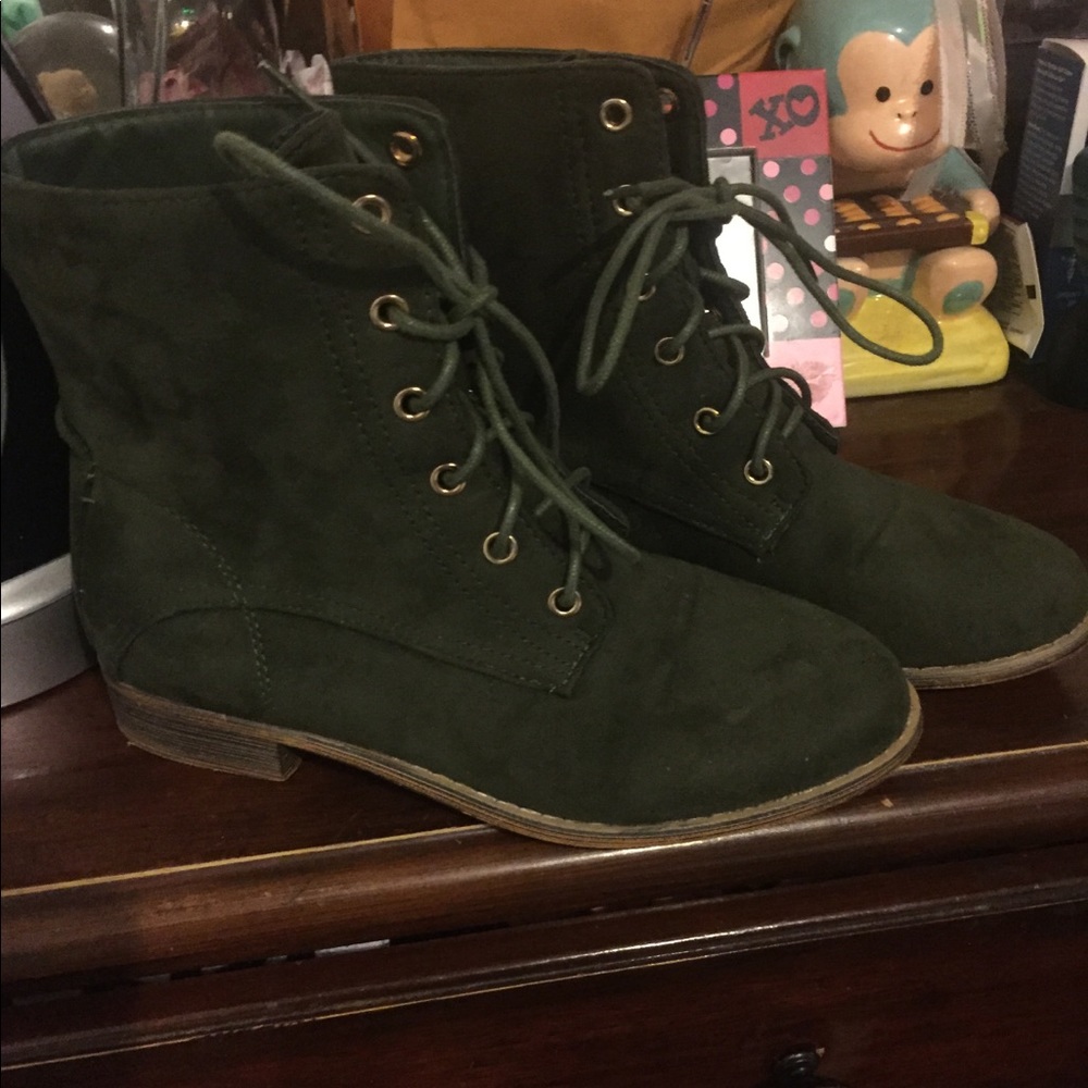 Olive green faux suede boots