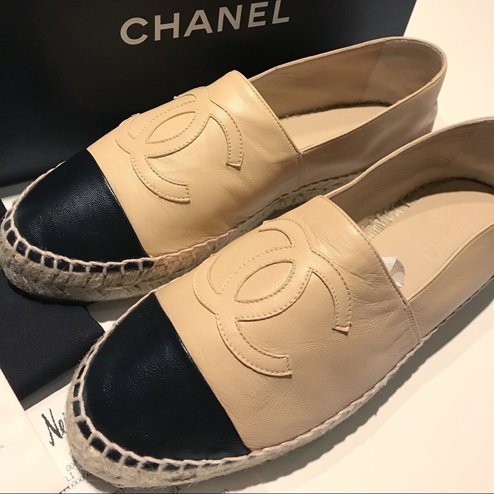 🌟NEW🌟 Chanel Espadrilles Beige Black Leather 40