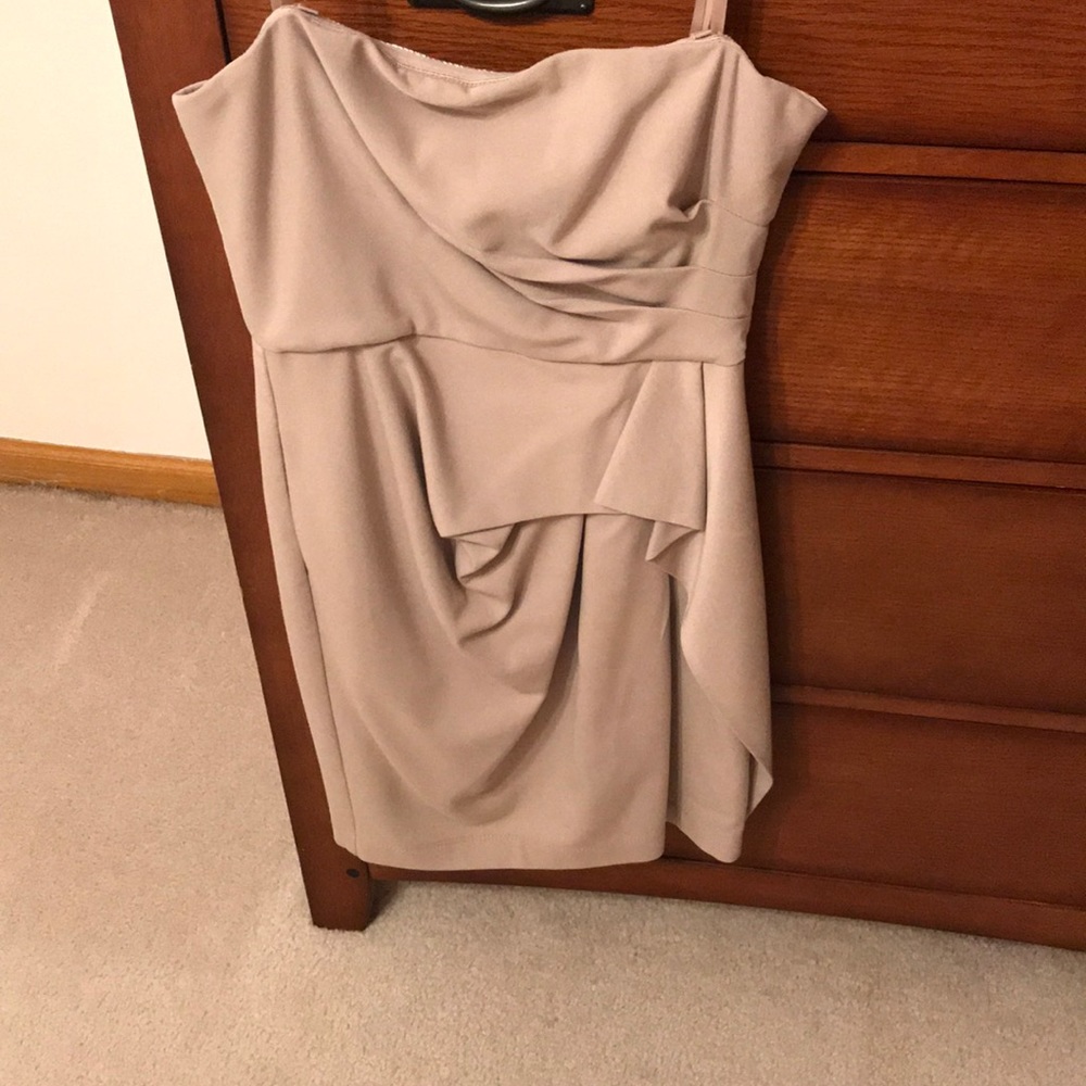 Tan mini strapless dress