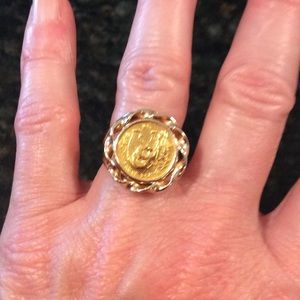 14K PANDA COIN RING SIZE 6, 5.1 Grams TW