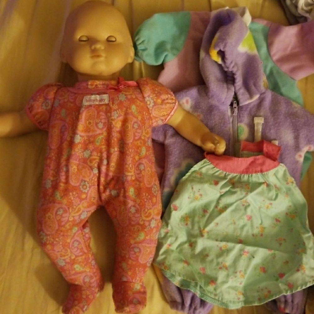 American girl doll bitty baby and 3 outfits