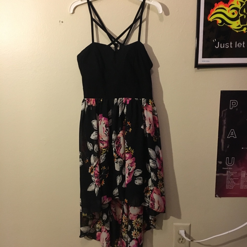 Black, Floral Dress With A High-Low Skirt
