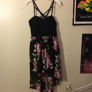 Black, Floral Dress With A High-Low Skirt